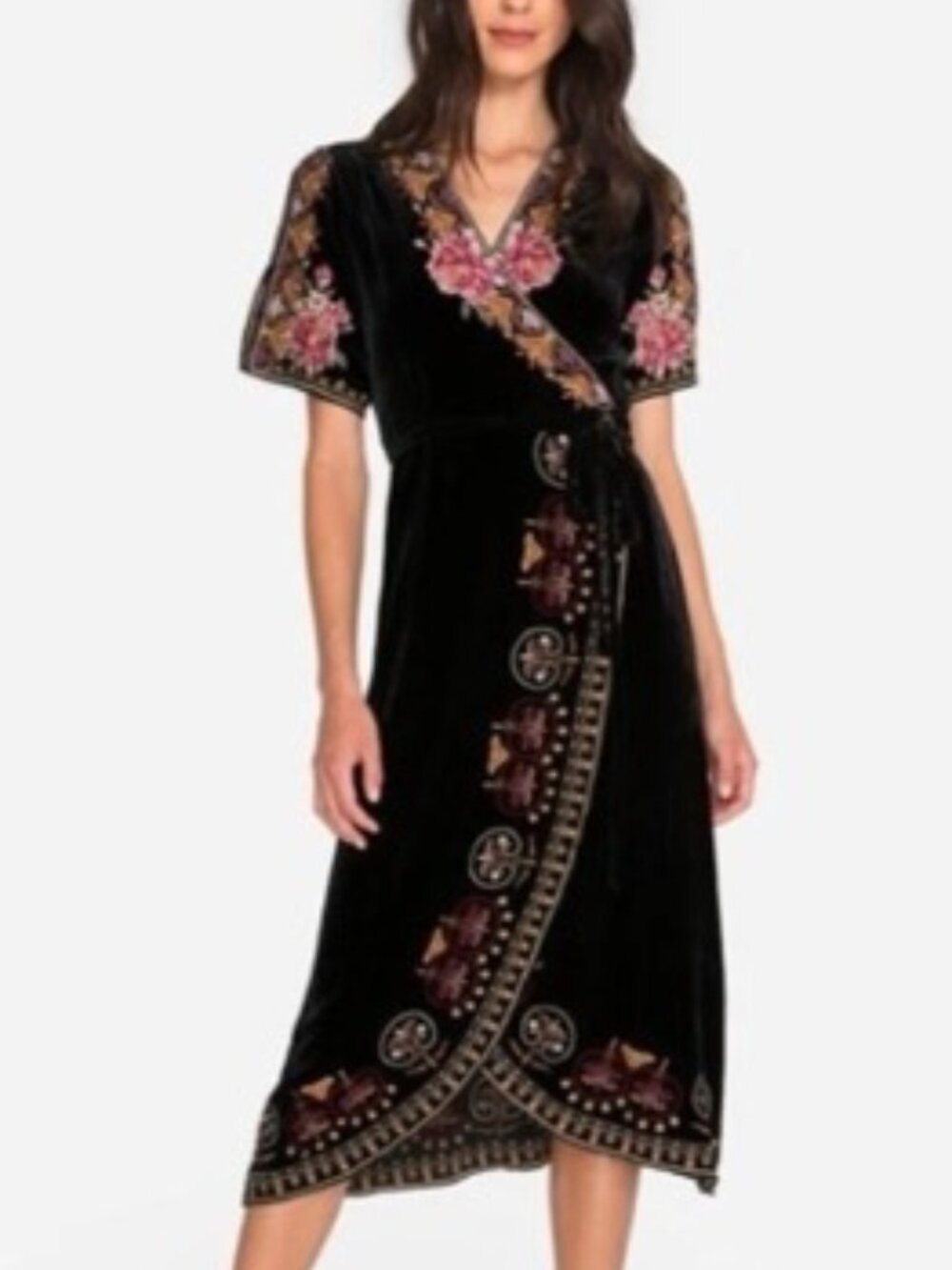 Johnny Was Black Joanna Velvet Wrap Dress Size XS, Originally $395, EUC